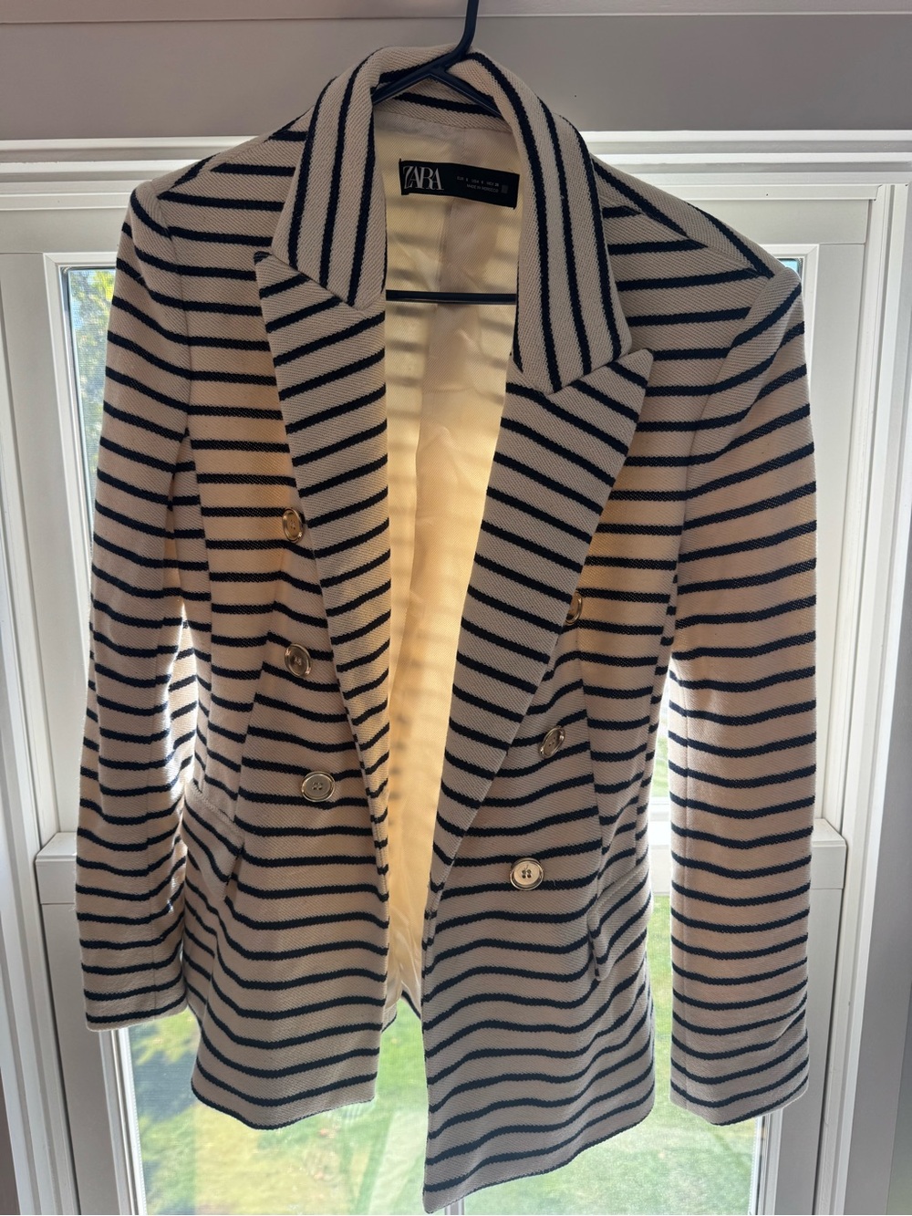 Zara Cream and Black Striped Double-Breasted Blazer